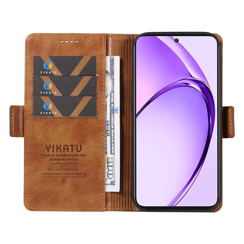 YIKATU YK-007 For Oppo A3 Pro (Global) 5G Case Side Buckle PU Leather Phone Cover Litchi Texture - Brown