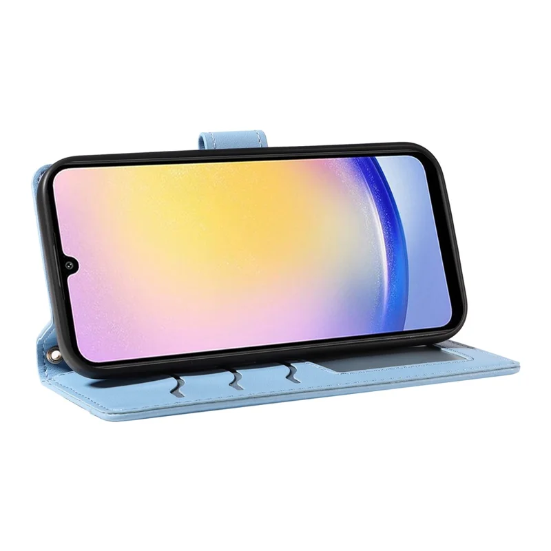 For Samsung Galaxy A25 5G (Global) (161.0 X 76.5 X 8.3mm) Case Wallet Rhombus Leather Phone Cover with Shoulder Strap, Wrist Strap - Blue