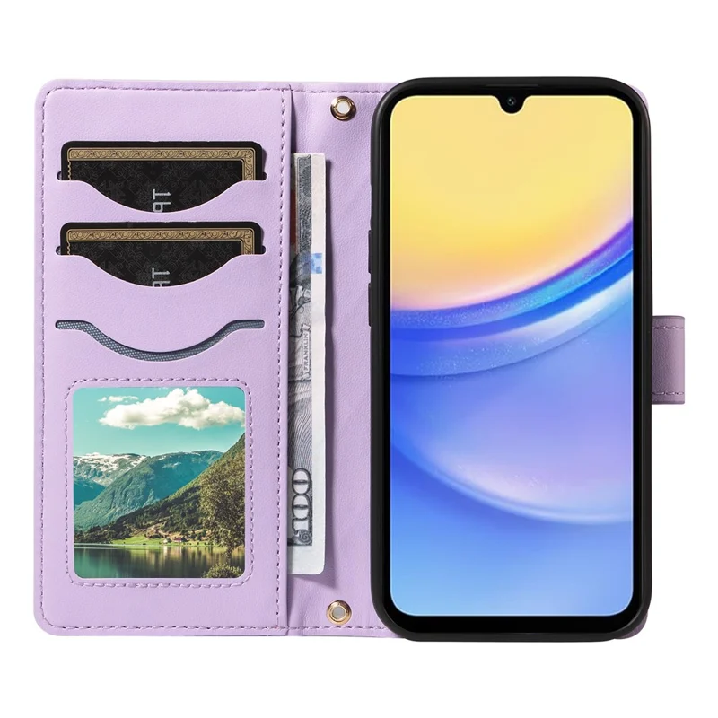 Til Samsung Galaxy A15 4G / 5G Tasker Wallet Rombe Læder Telefonbeskyttelse med Skulderrem, Håndledsrem - Lyserosa