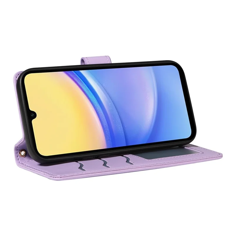 Til Samsung Galaxy A15 4G / 5G Tasker Wallet Rombe Læder Telefonbeskyttelse med Skulderrem, Håndledsrem - Lyserosa