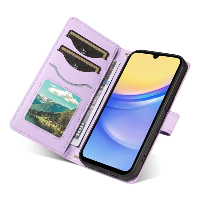 Til Samsung Galaxy A15 4G / 5G Tasker Wallet Rombe Læder Telefonbeskyttelse med Skulderrem, Håndledsrem - Lyserosa