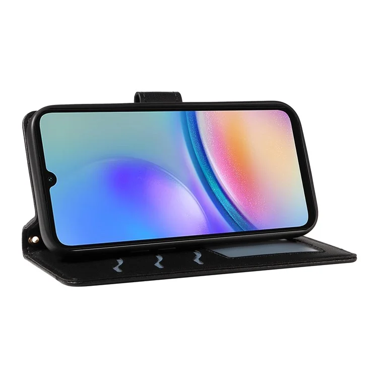 Для Samsung Galaxy A05s 4G Case Wallet Кожаный Телефон Rombus с Плечевым Ремнем, Ремешком Для Запястья - Черный