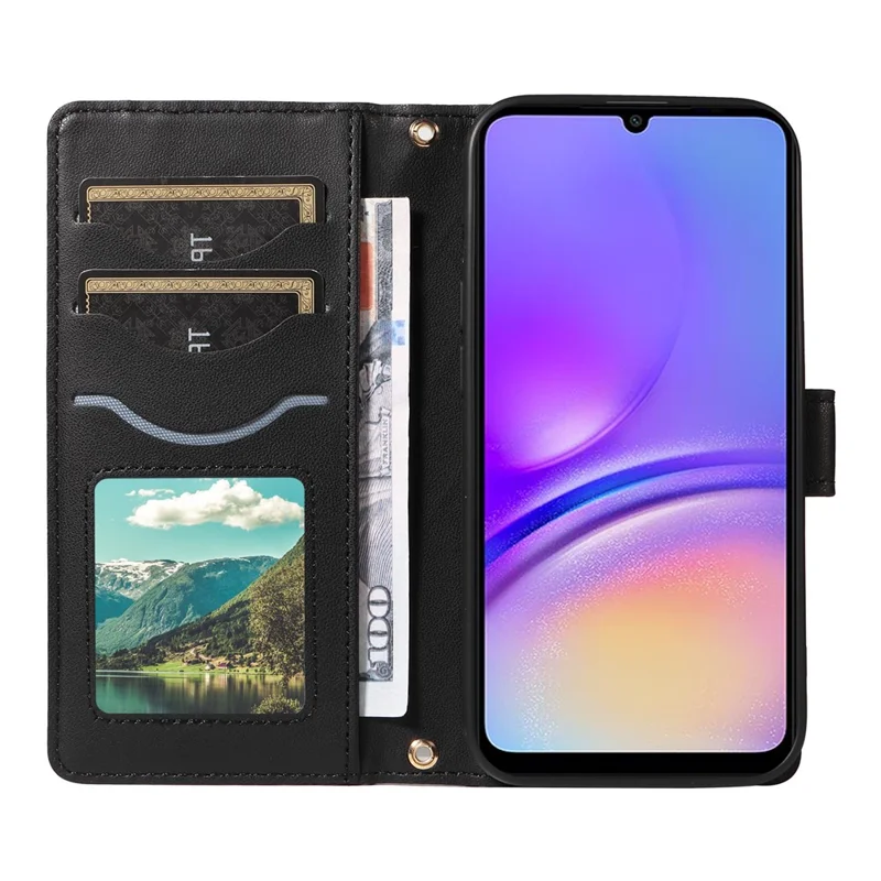 Для Samsung Galaxy A05 4G Case Wallet Rombus Кожаный Телефон с Плечевым Ремнем, Ремешком Для Запястья - Черный