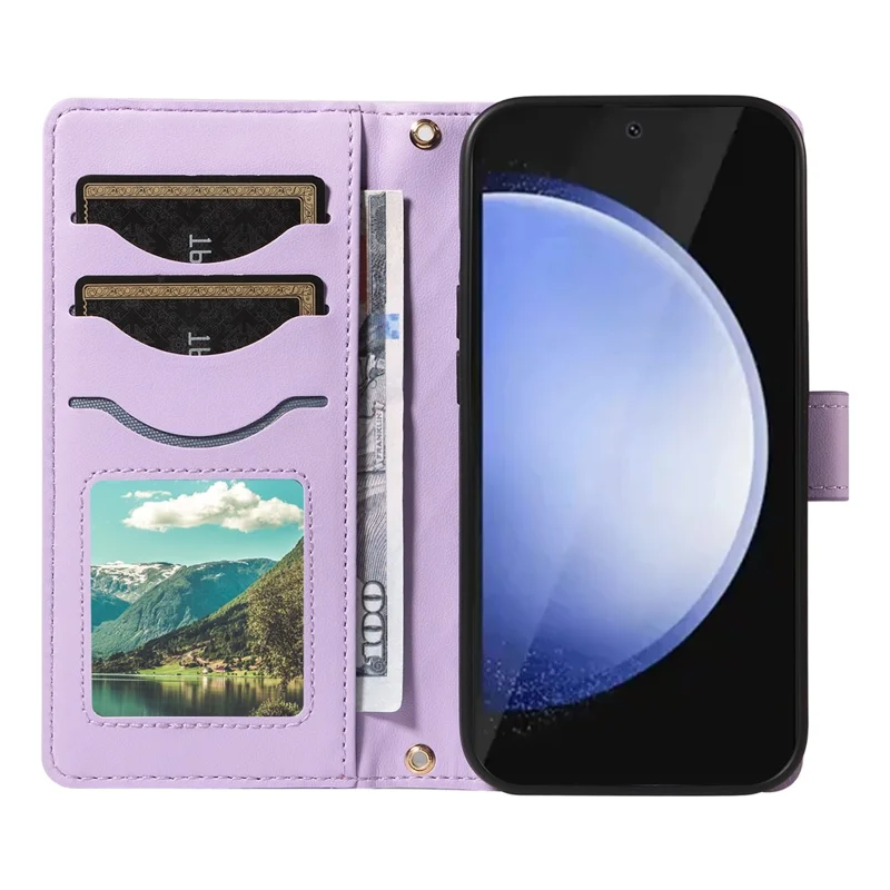 For Samsung Galaxy S24 FE Case Wallet Rhombus Leather Phone Cover with Shoulder Strap, Wrist Strap - Light Purple