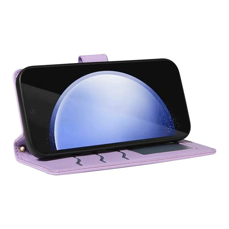 For Samsung Galaxy S24 FE Case Wallet Rhombus Leather Phone Cover with Shoulder Strap, Wrist Strap - Light Purple