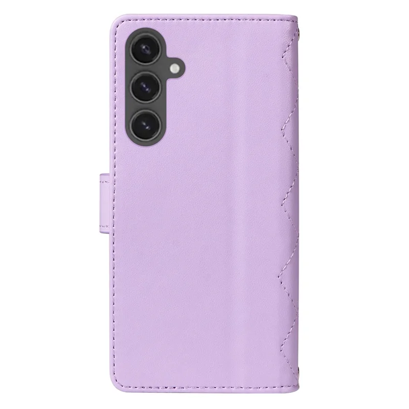 For Samsung Galaxy S24 FE Case Wallet Rhombus Leather Phone Cover with Shoulder Strap, Wrist Strap - Light Purple