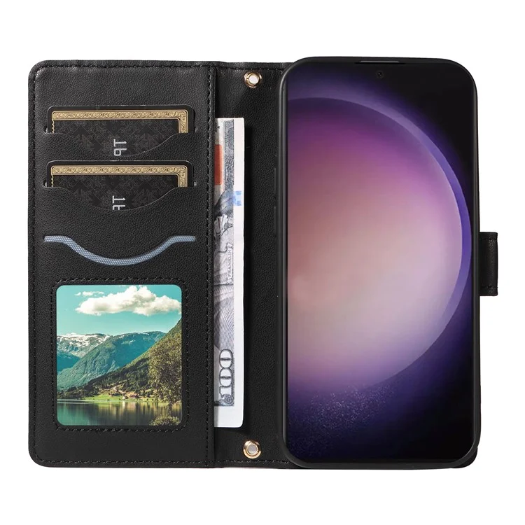 Para Samsung Galaxy S24 Ultra Case Willet Wallet Telephip Tobina Con Correa Para el Hombro, Correa de Muñeca - Negro
