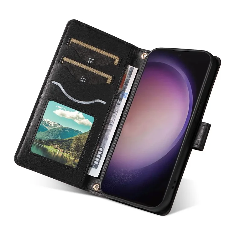 Para Samsung Galaxy S24 Ultra Case Willet Wallet Telephip Tobina Con Correa Para el Hombro, Correa de Muñeca - Negro