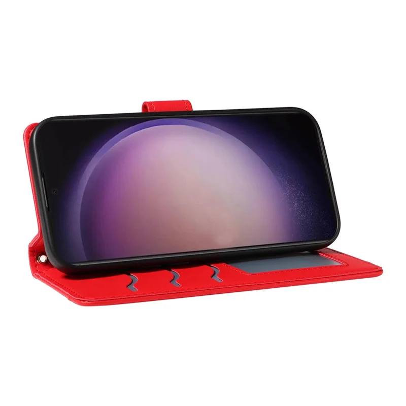 For Samsung Galaxy S24 Ultra Wallet Case Rhombus Leather Phone Cover with Shoulder Strap and Wrist Strap - Red