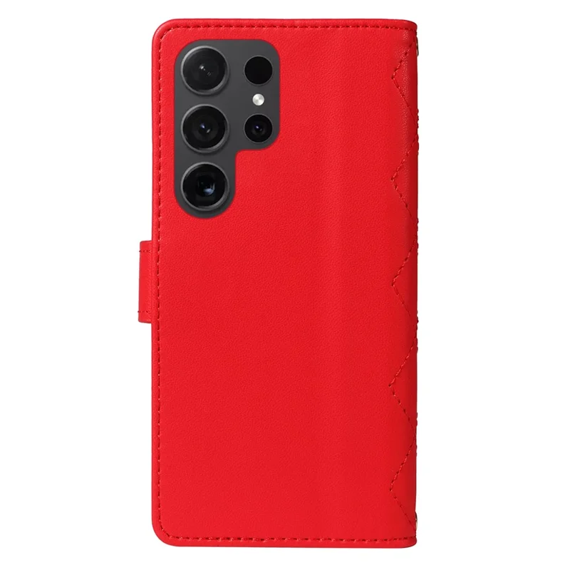 For Samsung Galaxy S24 Ultra Wallet Case Rhombus Leather Phone Cover with Shoulder Strap and Wrist Strap - Red