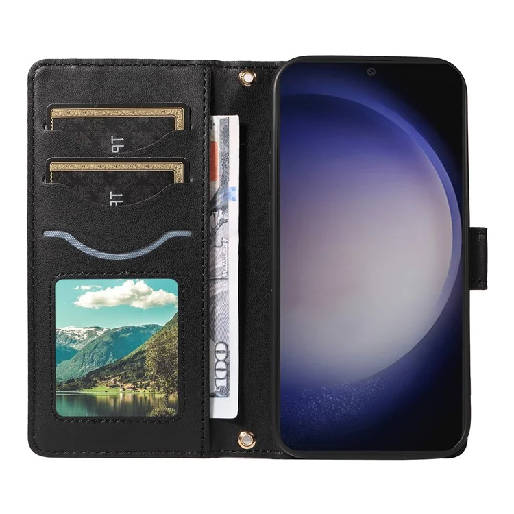 Для Samsung Galaxy S24+ Case Wallet Rombus Кожаный Телефон с Плечевым Ремешком, Запястье Ремешок - Черный