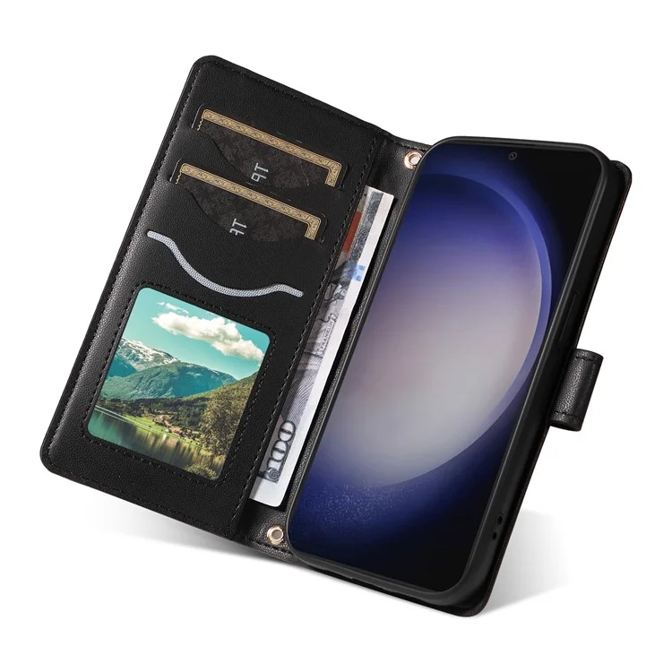 Для Samsung Galaxy S24+ Case Wallet Rombus Кожаный Телефон с Плечевым Ремешком, Запястье Ремешок - Черный