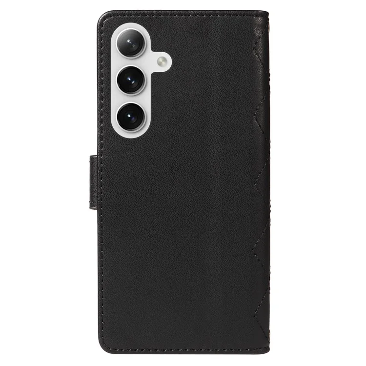 Для Samsung Galaxy S24+ Case Wallet Rombus Кожаный Телефон с Плечевым Ремешком, Запястье Ремешок - Черный
