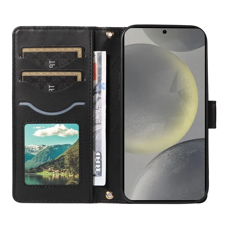 Para Samsung Galaxy S24 Case Willet Rombus Teléfono de Cuero Con Correa Para el Hombro, Correa de Muñeca - Negro