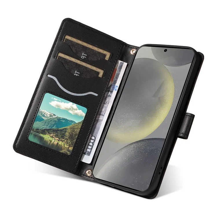 Para Samsung Galaxy S24 Case Willet Rombus Teléfono de Cuero Con Correa Para el Hombro, Correa de Muñeca - Negro