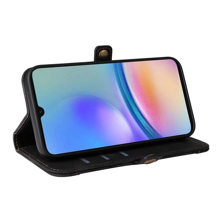YIKATU YK-002 For Samsung Galaxy A05s 4G Case Wallet PU Leather Phone Cover with Outer Card Slot - Black