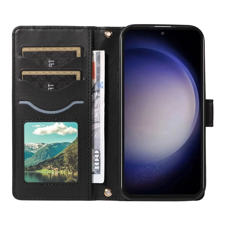 Для Samsung Galaxy S23 fe Case Wallet Rombus Кожаный Телефон с Плечевым Ремешком, Запястье Ремешок - Черный