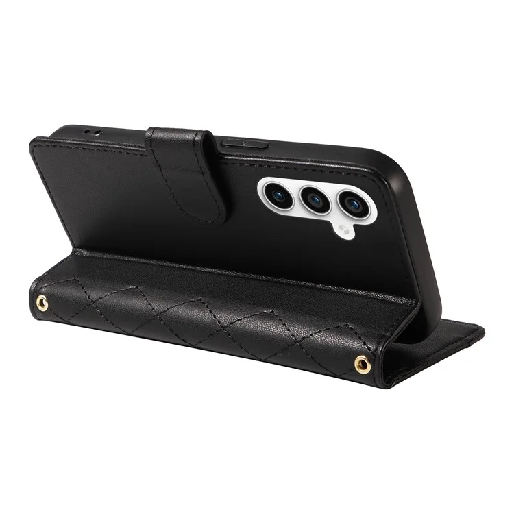 Для Samsung Galaxy S23 fe Case Wallet Rombus Кожаный Телефон с Плечевым Ремешком, Запястье Ремешок - Черный