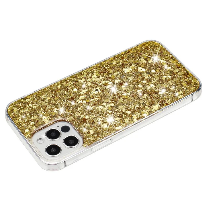 For iPhone 16 Pro Max Case TPU Drop Protection Epoxy Glittery Sequins Phone Cover - Gold