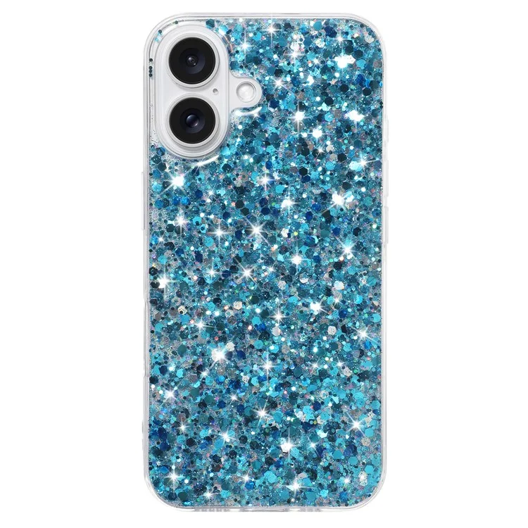 For iPhone 16 Plus Case TPU Drop Protection Epoxy Glittery Sequins Phone Cover - Blue