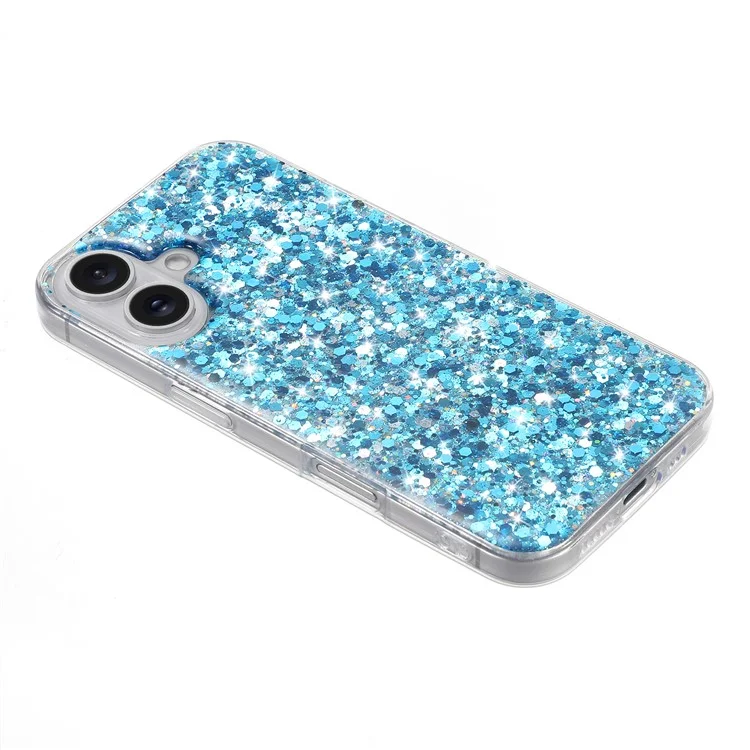 For iPhone 16 Plus Case TPU Drop Protection Epoxy Glittery Sequins Phone Cover - Blue