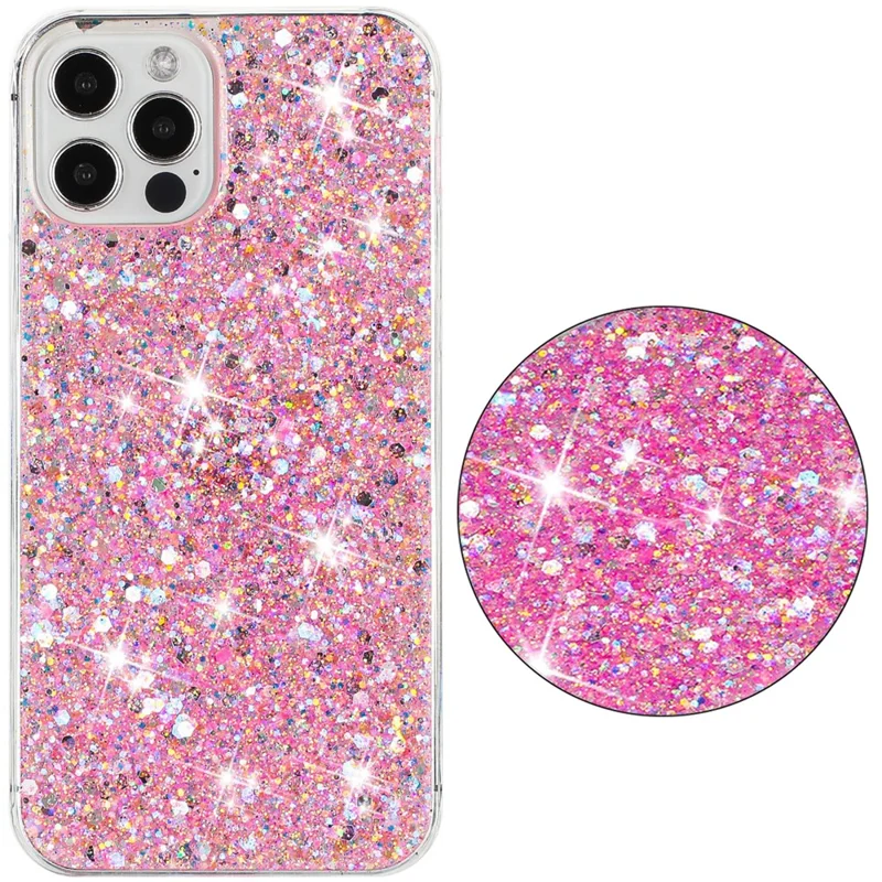 Für iPhone 16 Pro Case TPU Drop Protection Epoxy Glittery Sequins Phone Cover - Pink