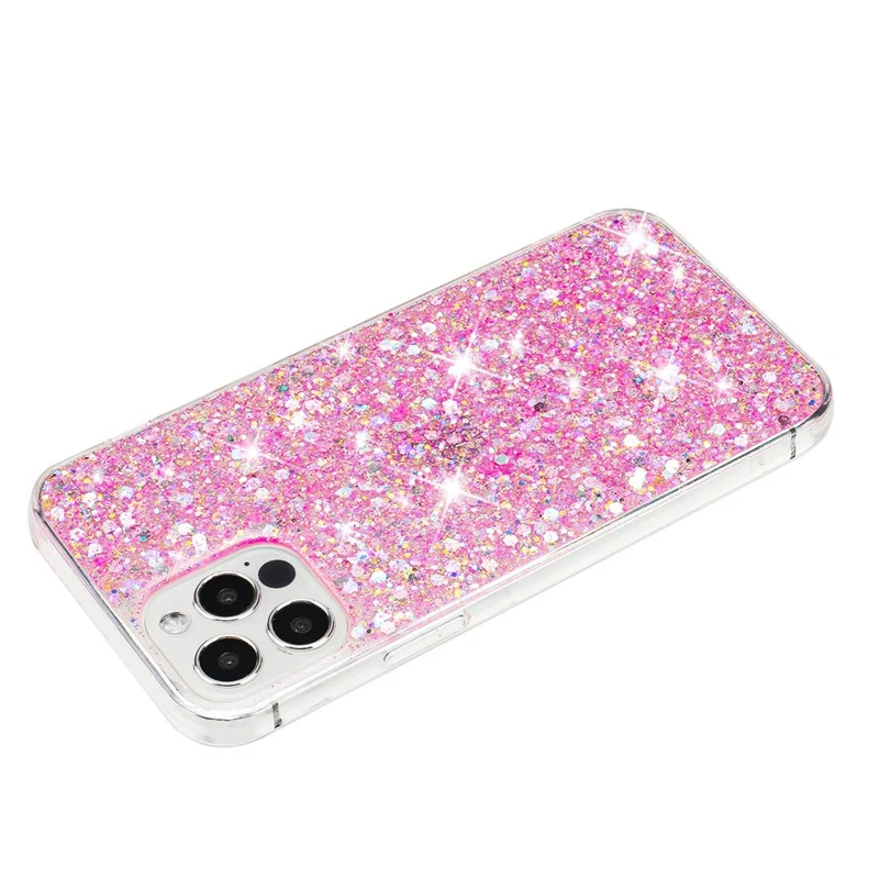 Für iPhone 16 Pro Case TPU Drop Protection Epoxy Glittery Sequins Phone Cover - Pink