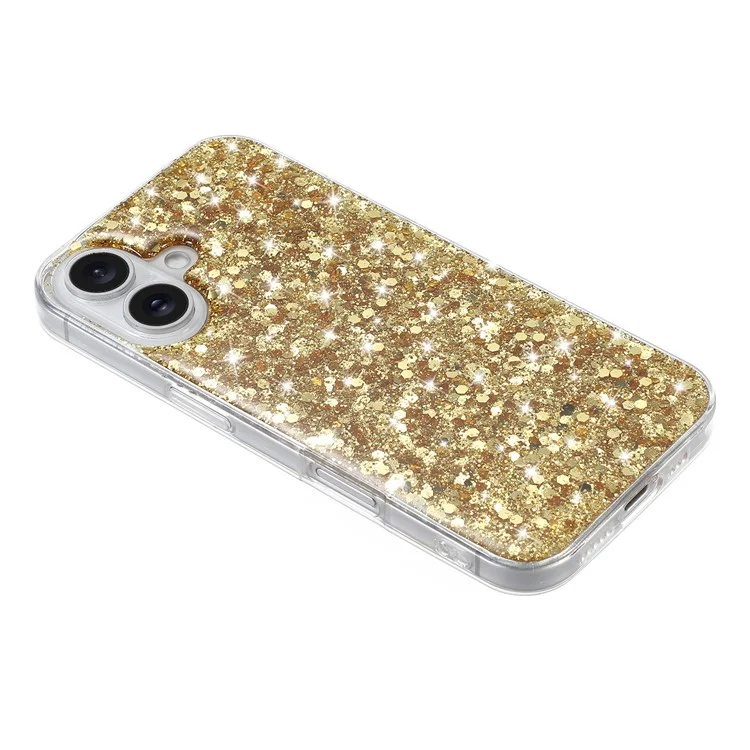 Für iPhone 16 Case TPU Stoßschutz Epoxy Glitzernd Pailletten Handyhülle - Gold
