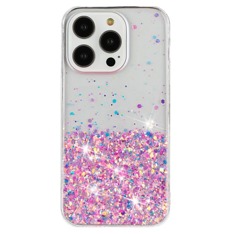 Für iPhone 16 Pro Max Case Sparkle Sequins Luminous Epoxy TPU Handyhülle - Pink