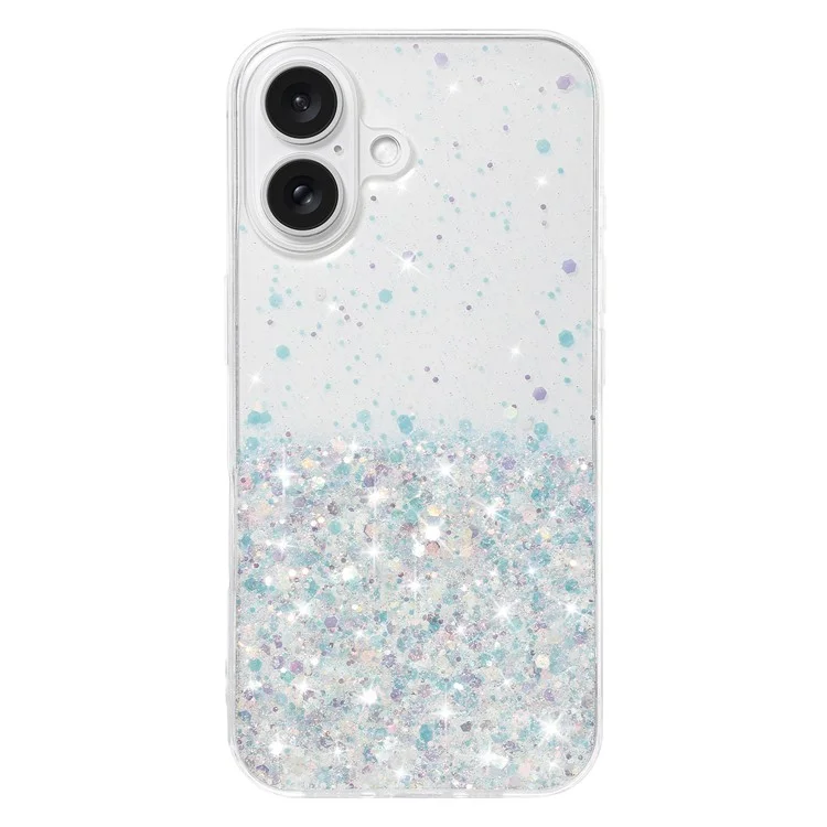 For iPhone 16 Plus Case Sparkle Sequins Luminous Epoxy TPU Phone Cover - White
