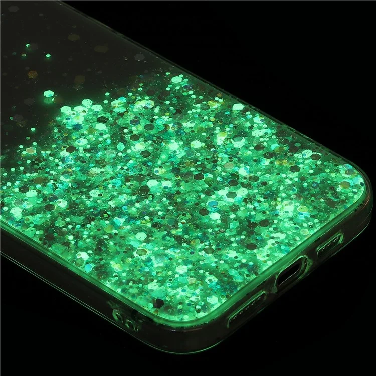 For iPhone 16 Plus Case Sparkle Sequins Luminous Epoxy TPU Phone Cover - White