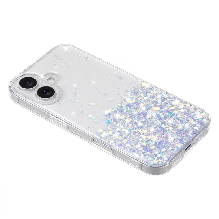 Para Iphone 16 Case Sparkle Sequins Luminous Epoxy Tpu Telephip Cover - Púrpura