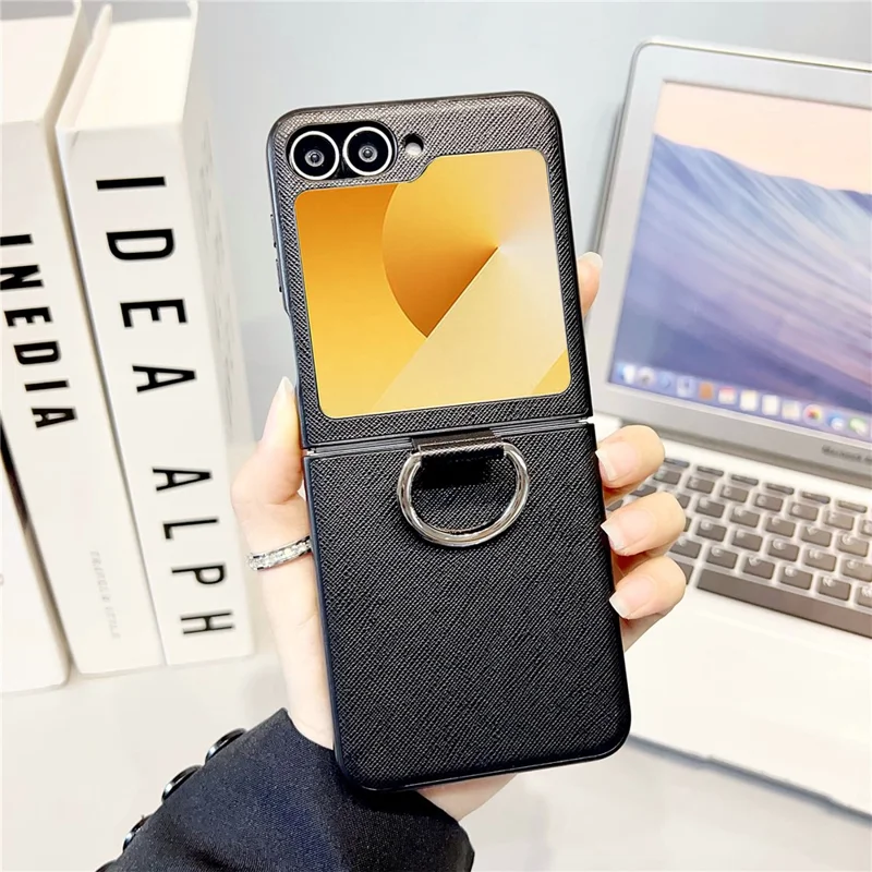 Für Samsung Galaxy Z Flip6 5G Case Ring Halter Harte PC Schutzhülle - Kreuz-Textur