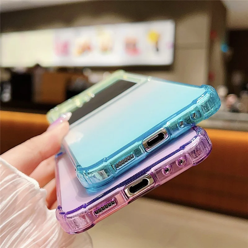 Per Samsung Galaxy Z Flip6 5G Case Gradient Color Anti-Scratch TPU Phone Cover - Blu+Viola