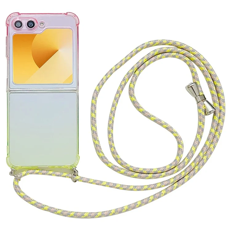 Per Samsung Galaxy Z Flip6 5G Case Gradient Color TPU Phone Cover con Cordino - Rosa+Giallo