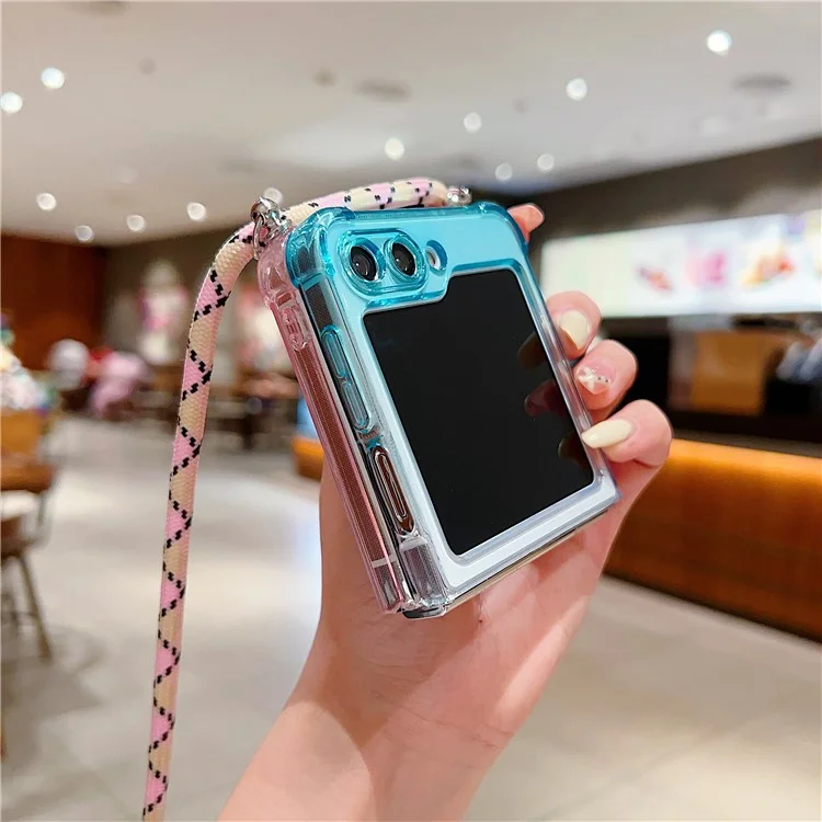 Per Samsung Galaxy Z Flip6 5G Case Gradient Color TPU Phone Cover con Cordino - Rosa+Giallo