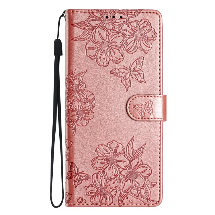 Für Sony Xperia 10 VI Case Butterfly Flower Drop-Proof PU Leder Geldbörse Handyhülle - Rose Gold