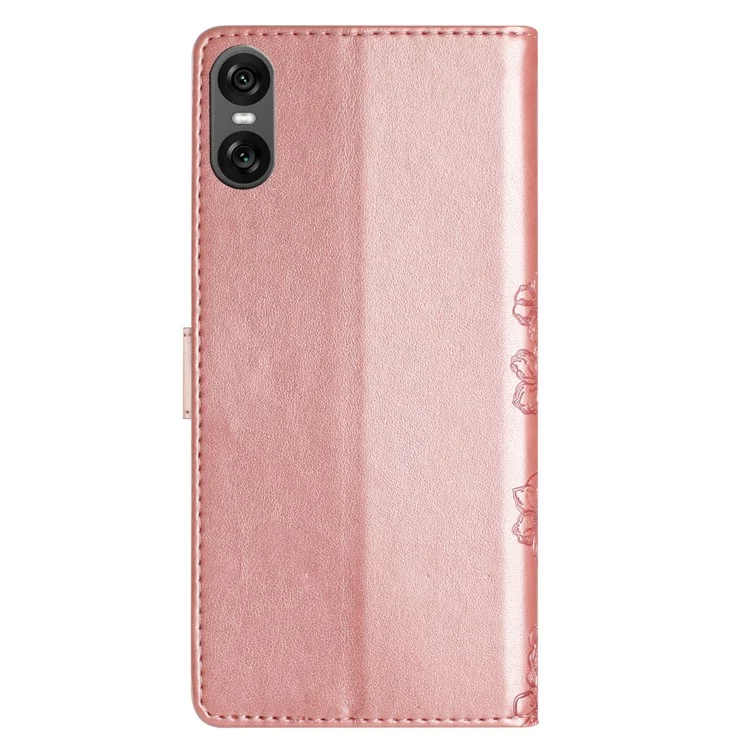Für Sony Xperia 10 VI Case Butterfly Flower Drop-Proof PU Leder Geldbörse Handyhülle - Rose Gold