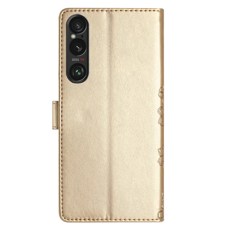 For Sony Xperia 1 VI Case Butterfly Flower Drop-Proof PU Leather Wallet Phone Cover - Gold