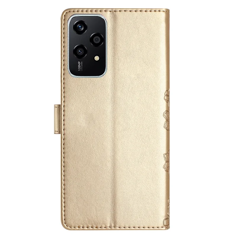 For Honor 200 Lite Case Butterfly Flower Drop-Proof PU Leather Wallet Phone Cover - Dourado