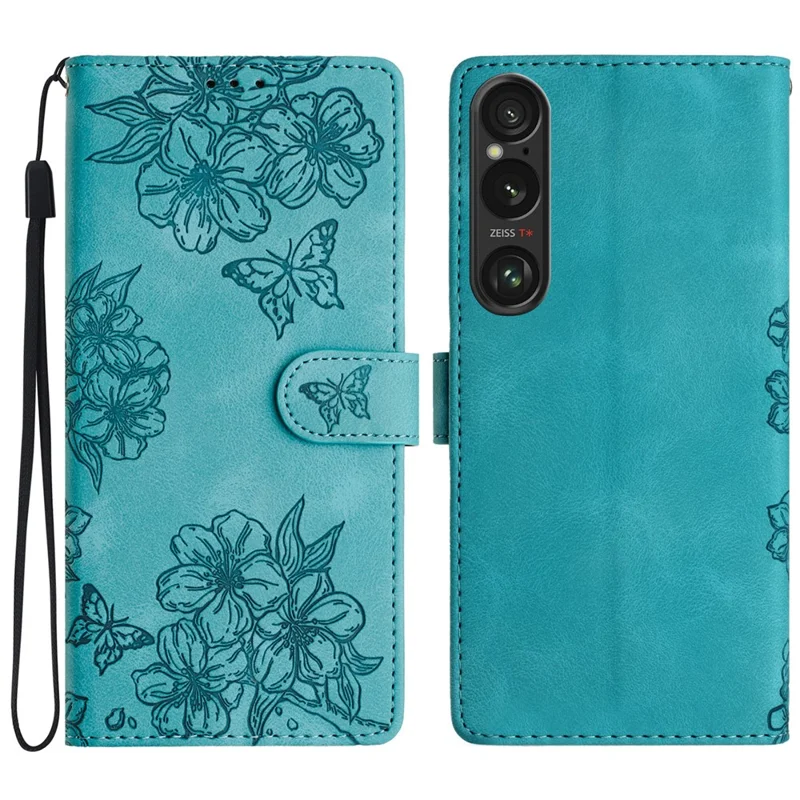 For Sony Xperia 1 VI Case Butterfly Flower Pattern Skin-Touch Leather Phone Cover - Green
