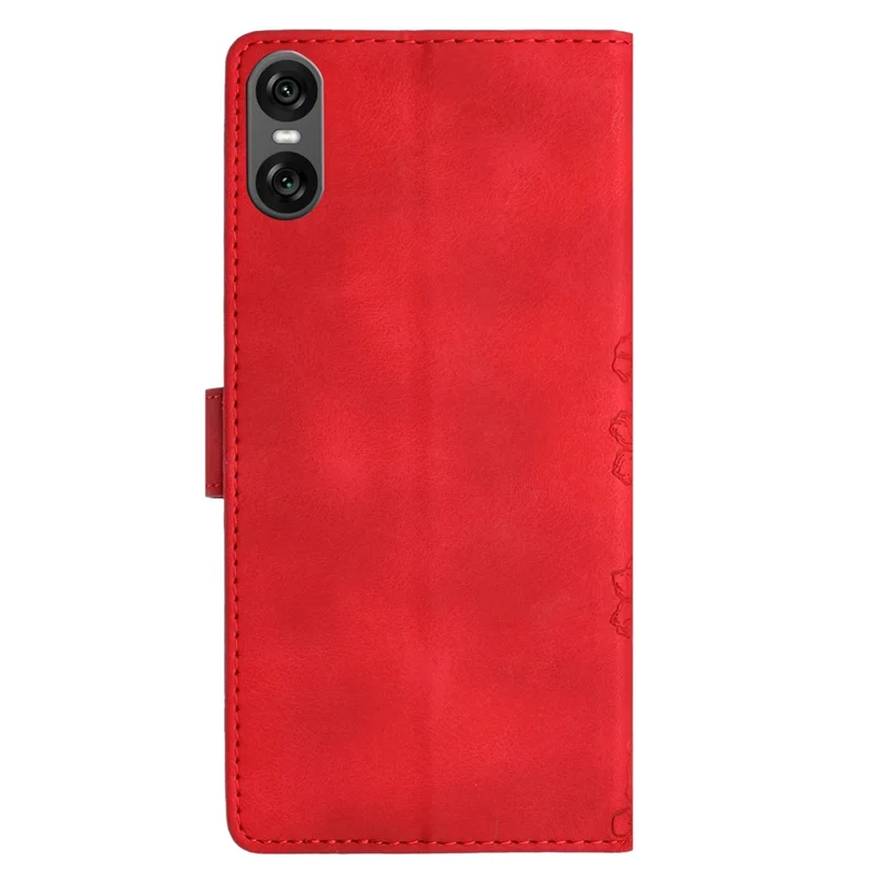 For Sony Xperia 10 VI Case Butterfly Flower Pattern Skin-Touch Leather Phone Cover - Red