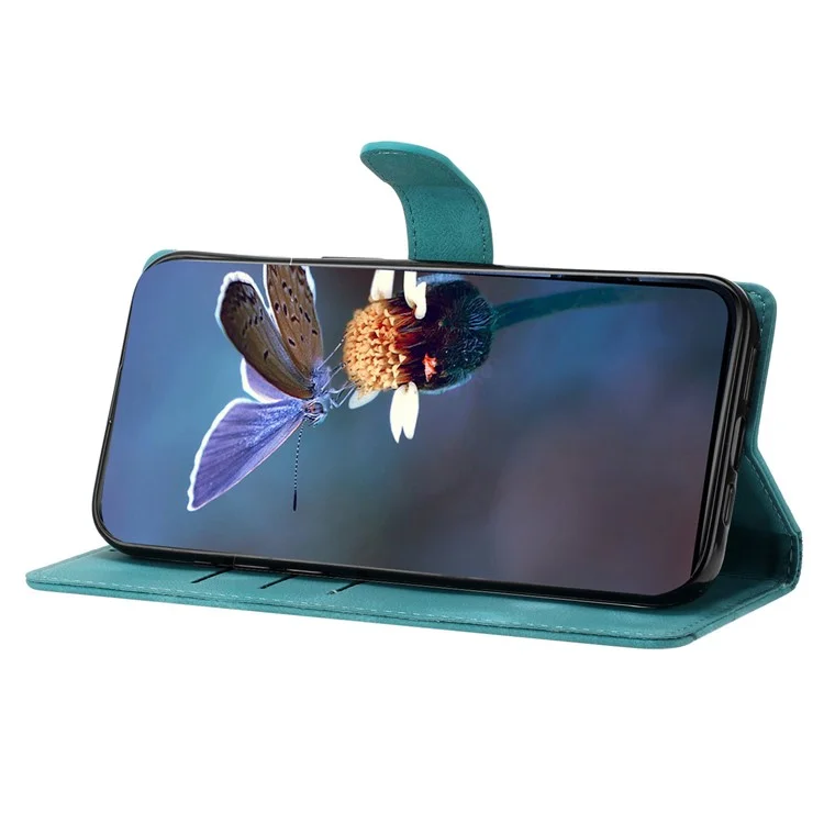 For Honor 200 Pro 5G Case Butterfly Flower Pattern Skin-Touch Leather Phone Cover - Green