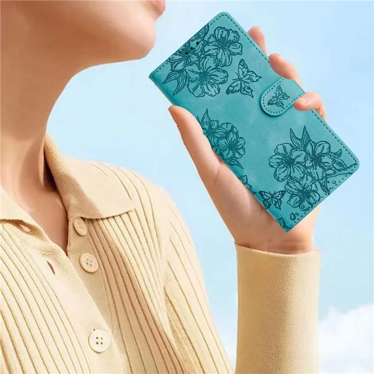 For Honor 200 Pro 5G Case Butterfly Flower Pattern Skin-Touch Leather Phone Cover - Green