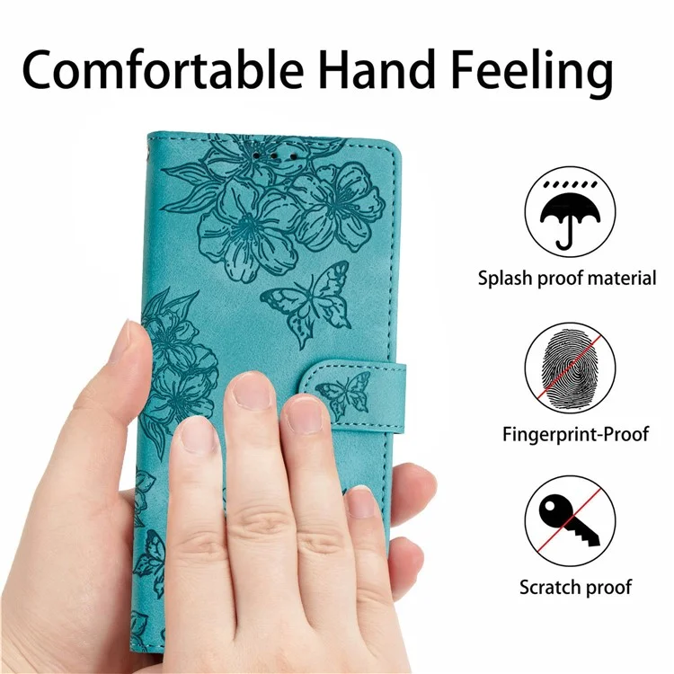 For Honor 200 Pro 5G Case Butterfly Flower Pattern Skin-Touch Leather Phone Cover - Green