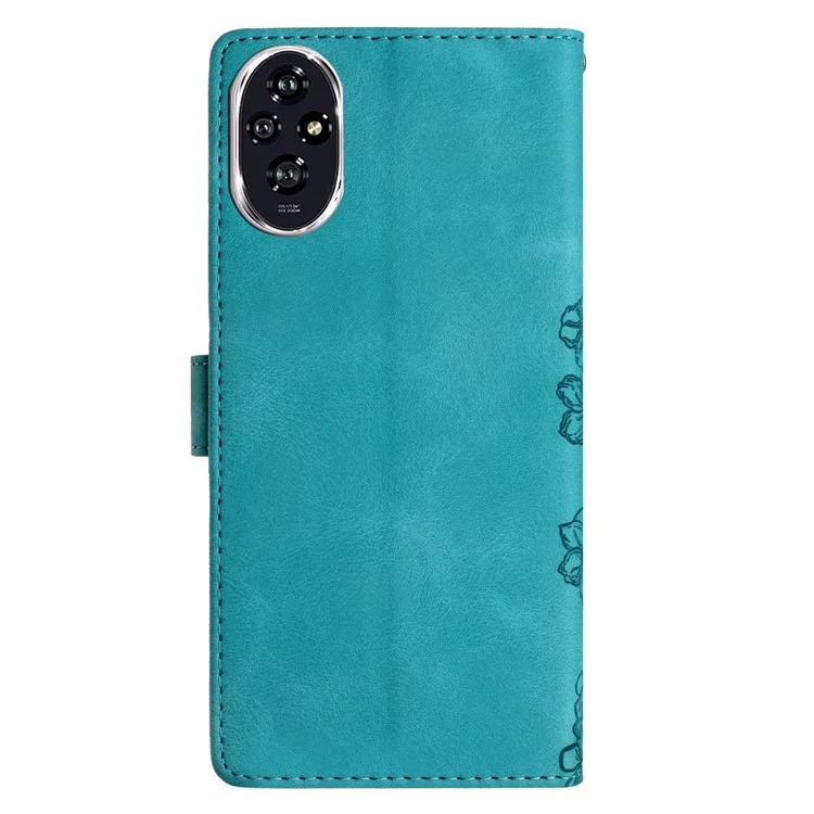For Honor 200 Pro 5G Case Butterfly Flower Pattern Skin-Touch Leather Phone Cover - Green