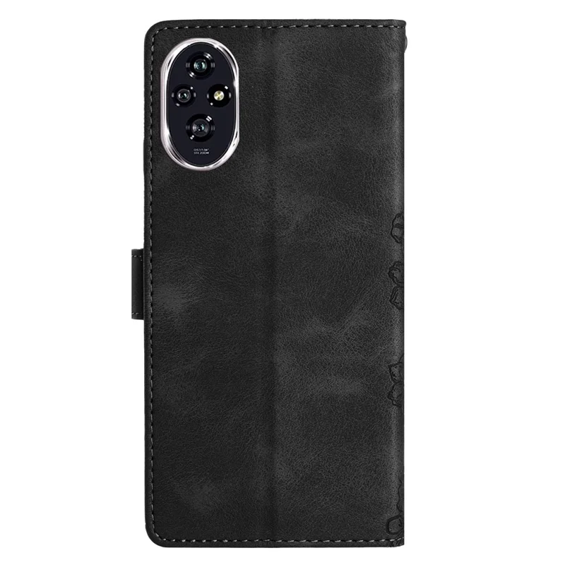 For Honor 200 Pro 5G Case Butterfly Flower Pattern Skin-Touch Leather Phone Cover - Black