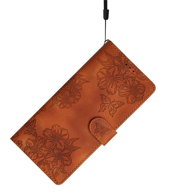For Honor 200 Lite Case Butterfly Flower Pattern Skin-Touch Leather Phone Cover - Brown