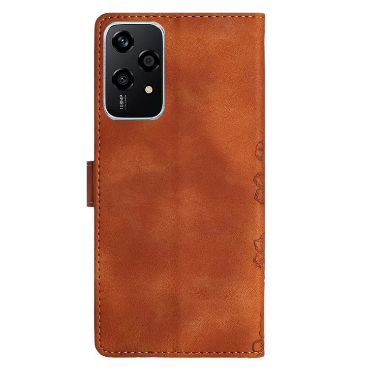 For Honor 200 Lite Case Butterfly Flower Pattern Skin-Touch Leather Phone Cover - Brown