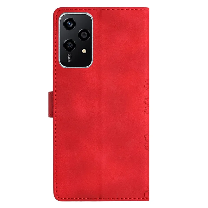 For Honor 200 Lite Case Butterfly Flower Pattern Skin-Touch Leather Phone Cover - Red
